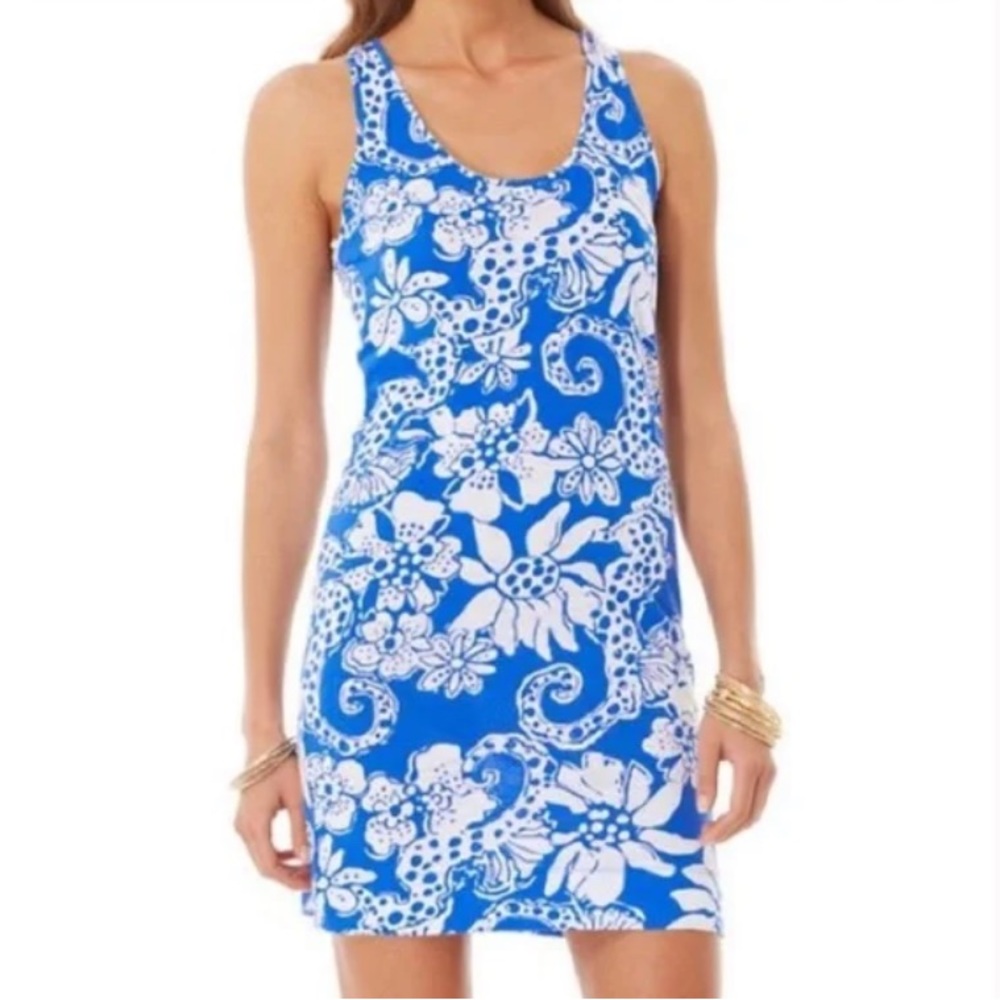 Lilly Pulitzer Seahorse Shore Dress Racerback in Deep Sea Blue Chowdah Large
